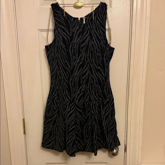 Free People Black & Gray Chenille Zebra Print Mini Dress - Picture 2 of 11
